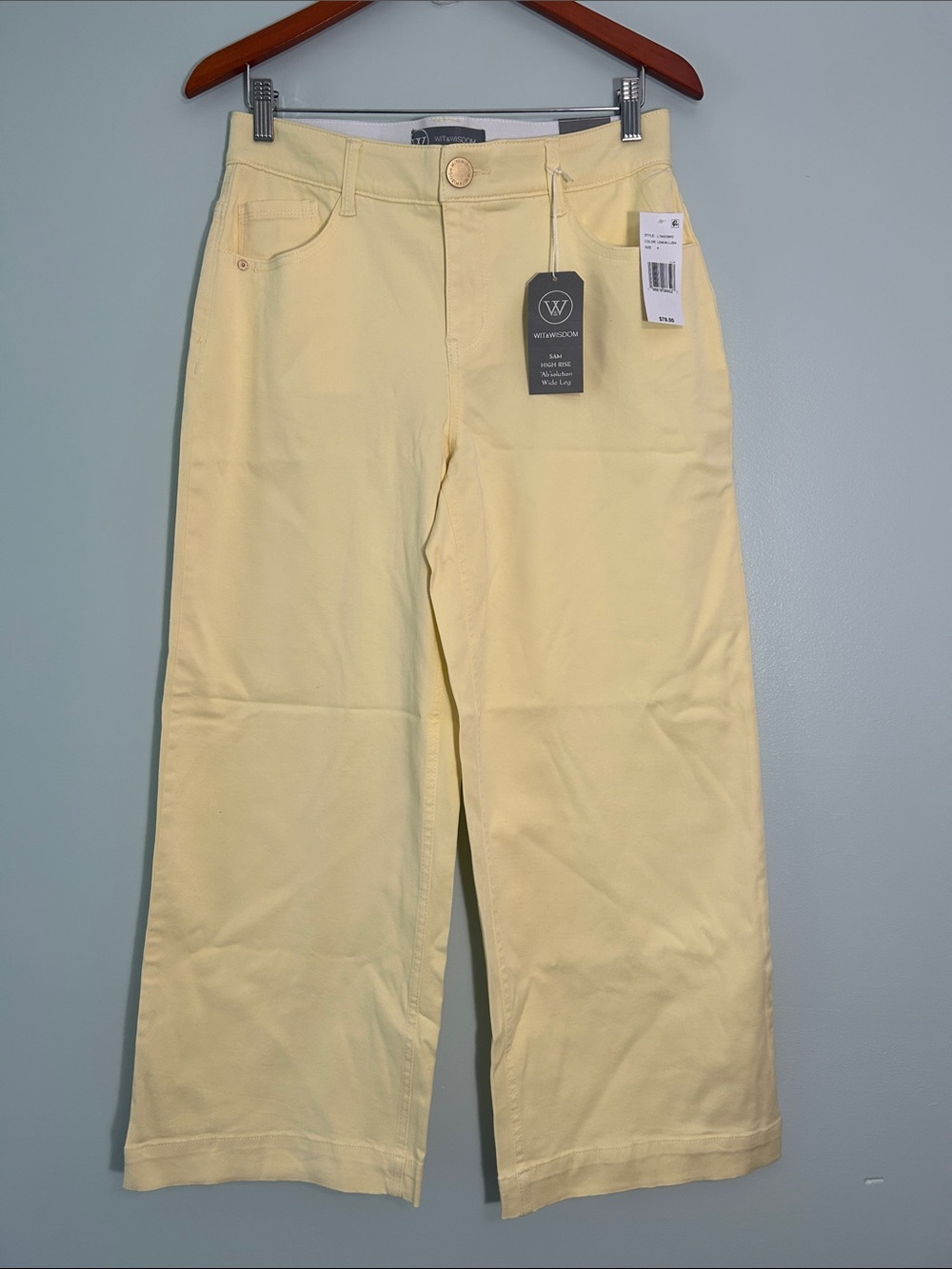 Wit & Wisdom 6 Pants Sam High Rise “Ab”solution Ankle Wide Leg Lemon Lush NWT - Picture 2 of 8